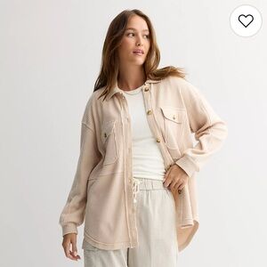 NWT Juniors' Rewind Button Front Knit Shacket in beige sz S. Oversized fit